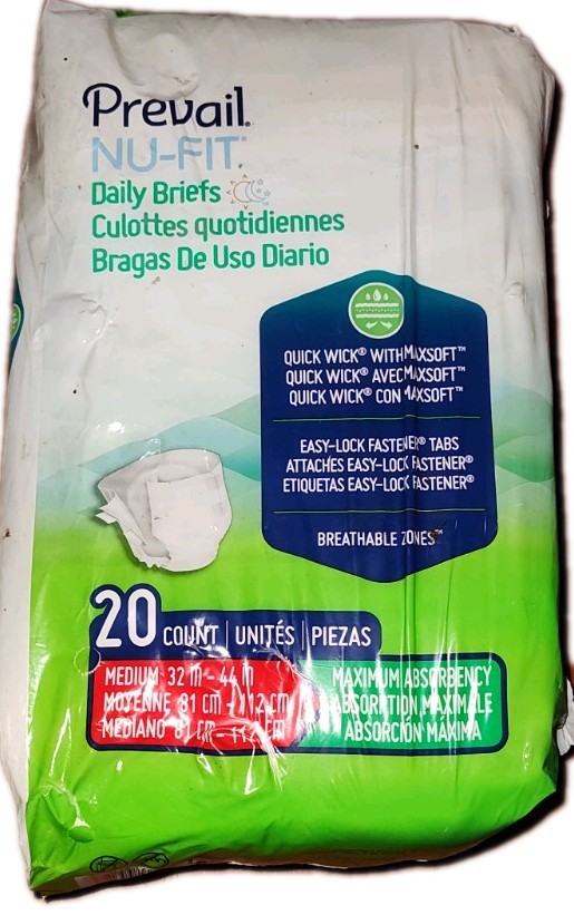 Prevail NU-FIT Daily Briefs Tab Size Medium 32-44 In Maximum Absorbency 20 Count