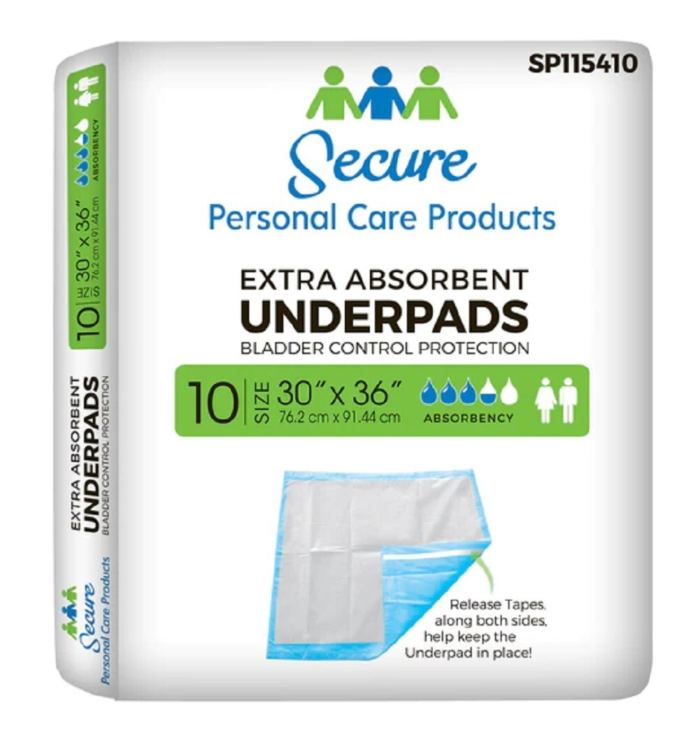 Secure Personal (TotalDry) 30x36in Disposable Underpad Heavy Pack of 10