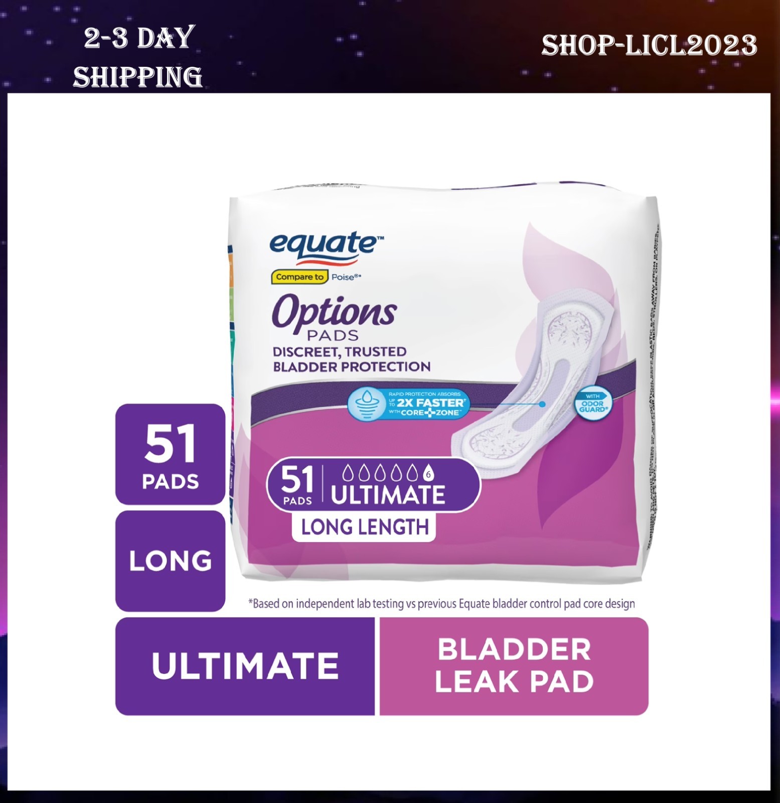 Equate Options Women’s Incontinence Pads, Ultimate Absorbency, Long Length