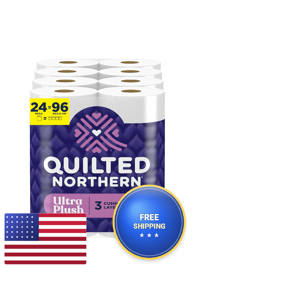 Quilted Northern Ultra Plush Toilet Paper 24 Mega 96 Regular 3X Thicker 3 Ply