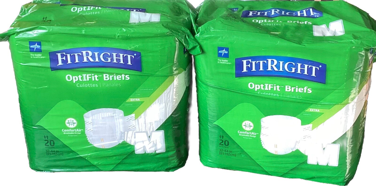 2Pks Medline FitRight Optifit Extra Incontinence Briefs Medium Stop Leaks (40)