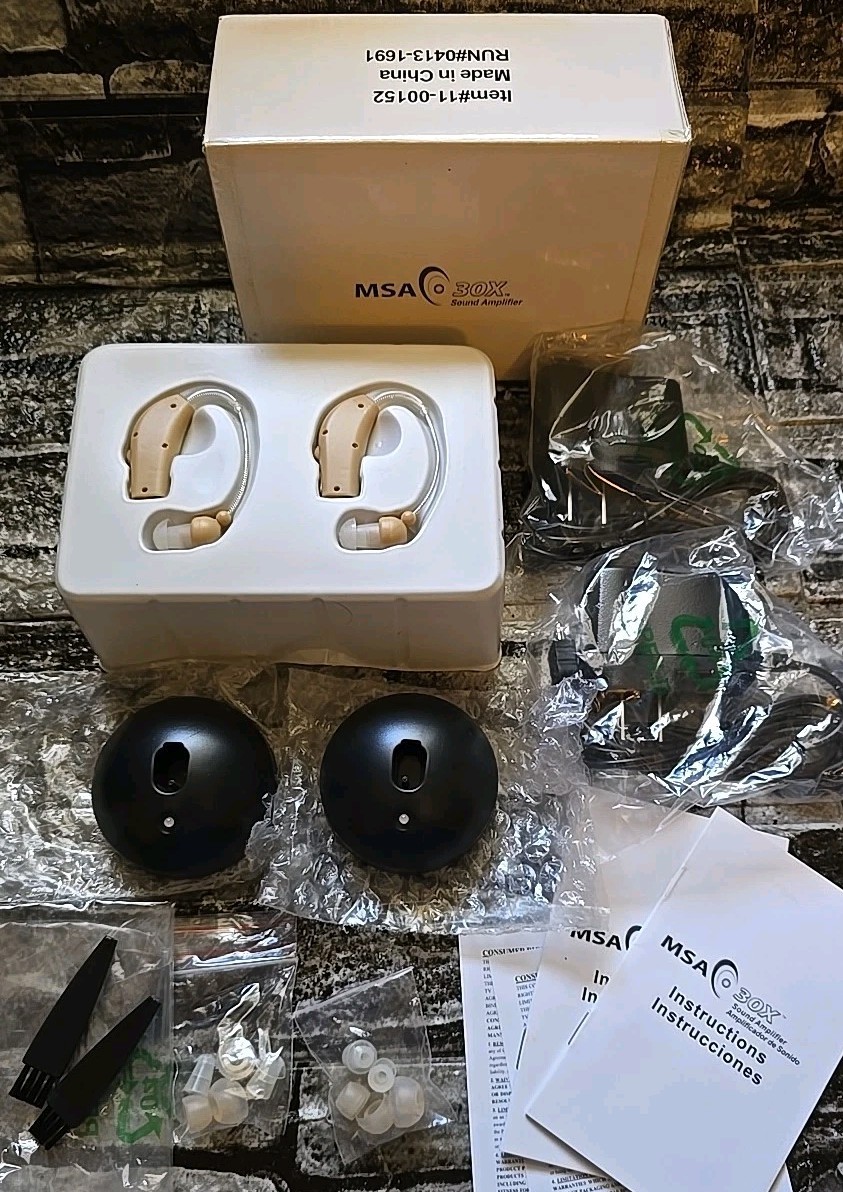 MSA Beige Re-Charge 30X Sound Amplifier Hearing Aids 20+ hours (Set Of 2) NEW