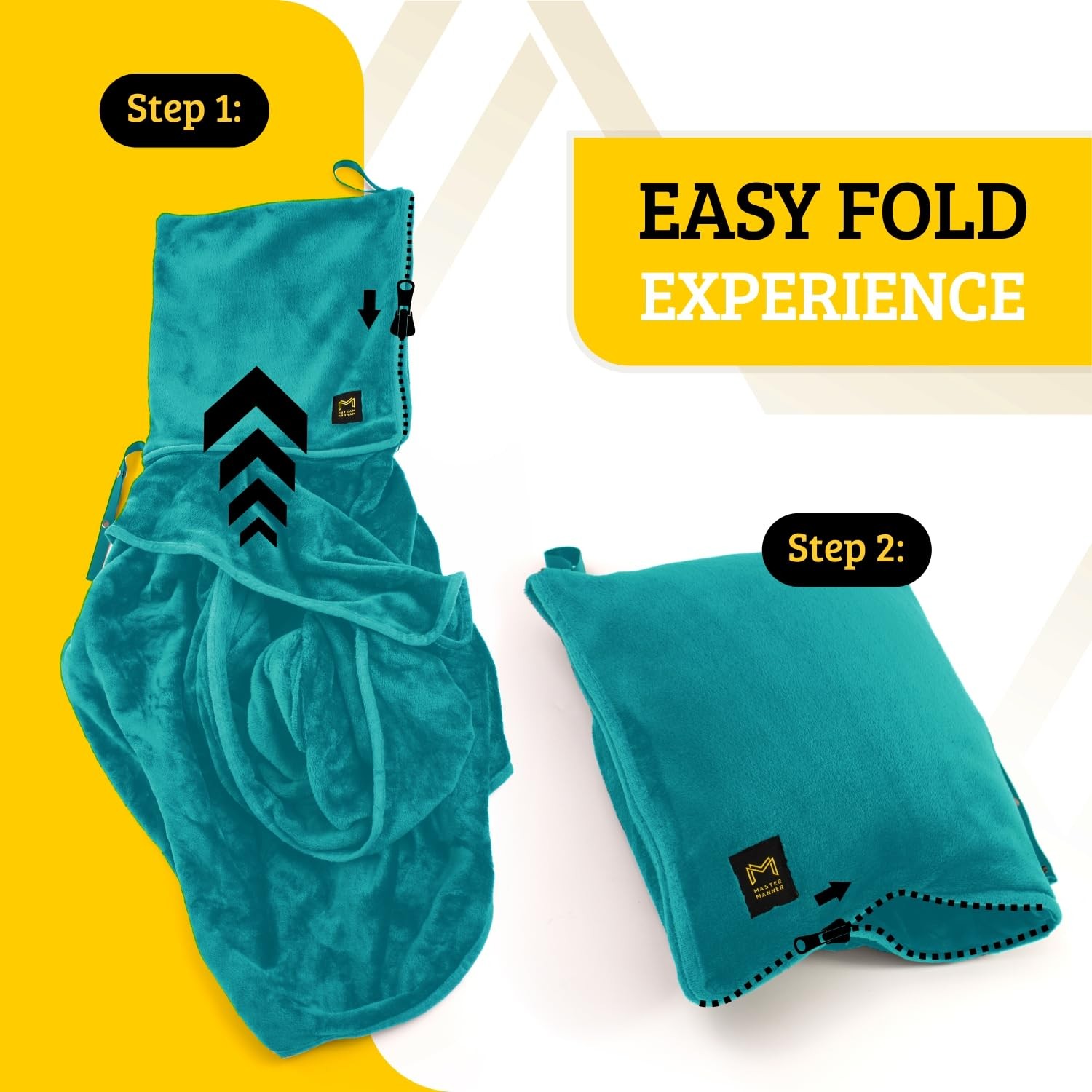 MasterManner Travel Blanket Airplane Compact with Hoodie – 2in1 62×41”, Teal
