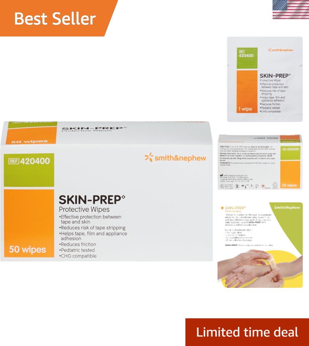 Smith & Nephew Skin-Prep Protective Wipes – Enhance Adhesion & Comfort, 50 Count