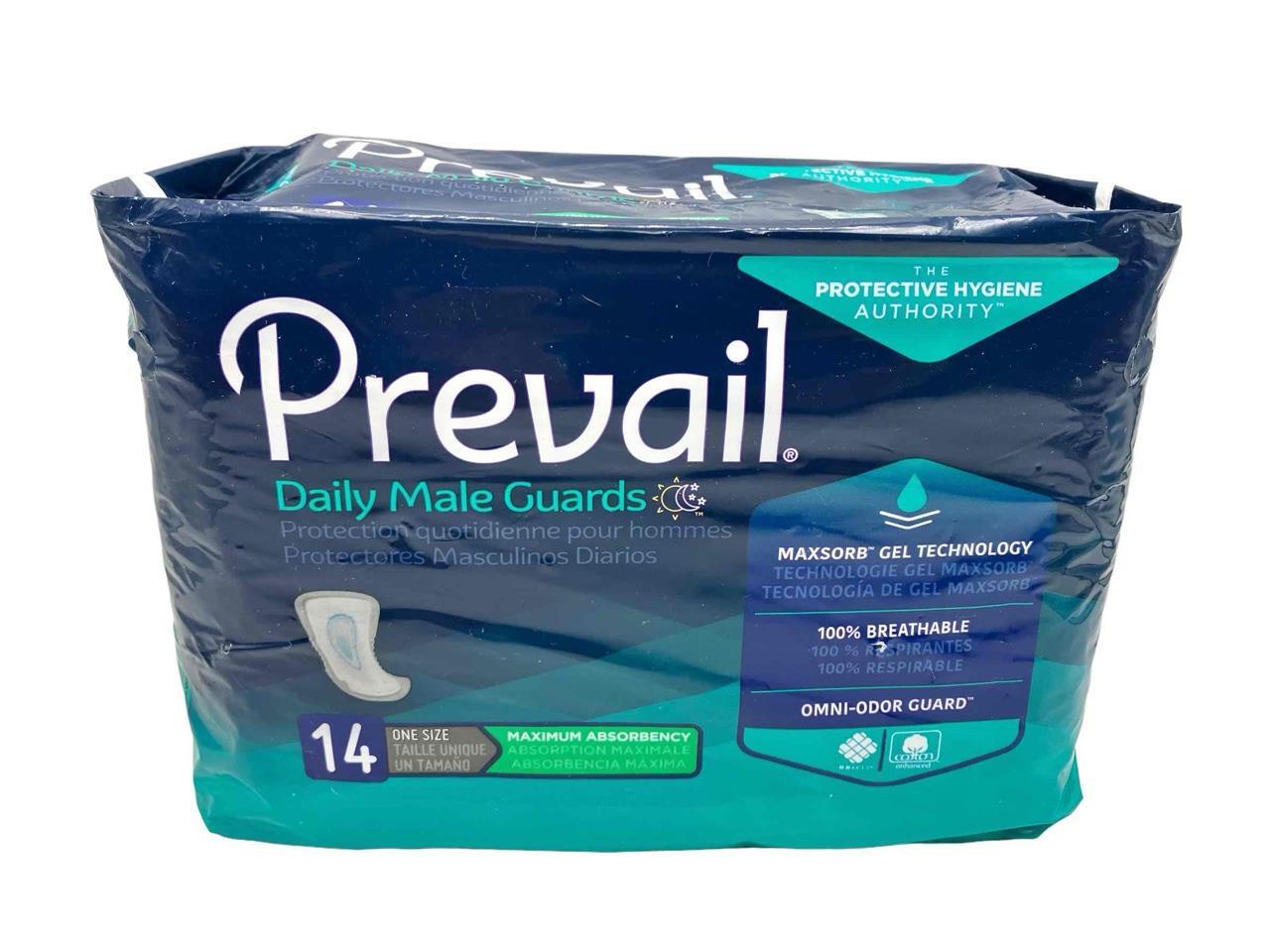 Lot of 4 Prevail Daily Male Guards Max Absorbency Incontinence Pads, 14 Ct. Each