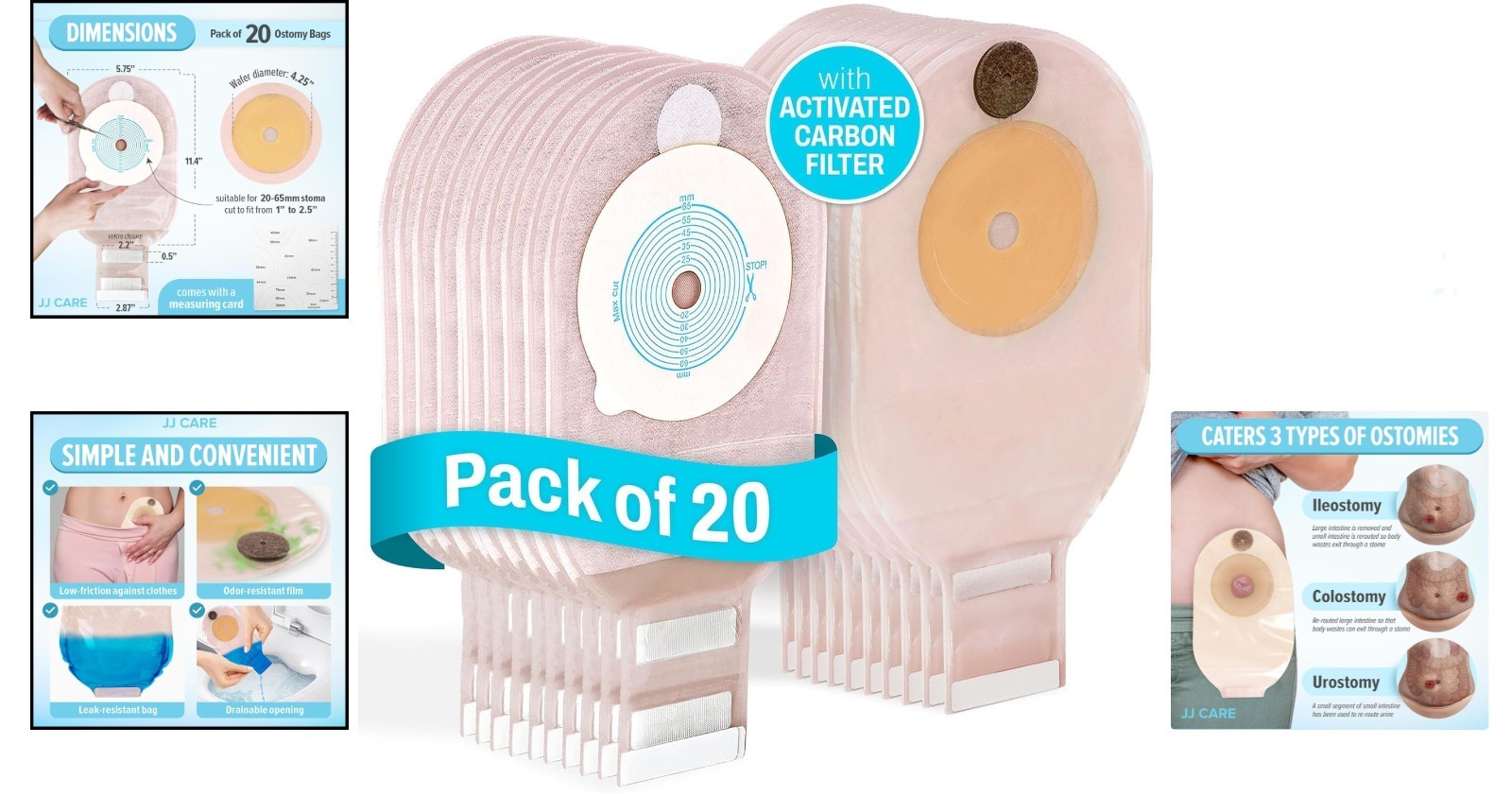 Colostomy Bags 20 PCS, One-Piece Pouching Ostomy Bags, No Mess Ostomy Supplies f
