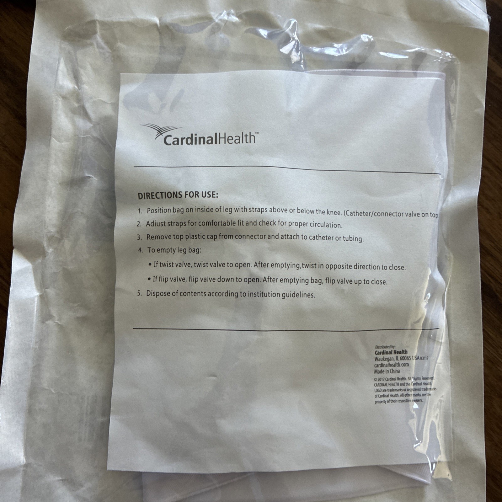 (Lot of 5) LB1000H Premium Leg Bag by Cardinal Health – 1000mL SEALED