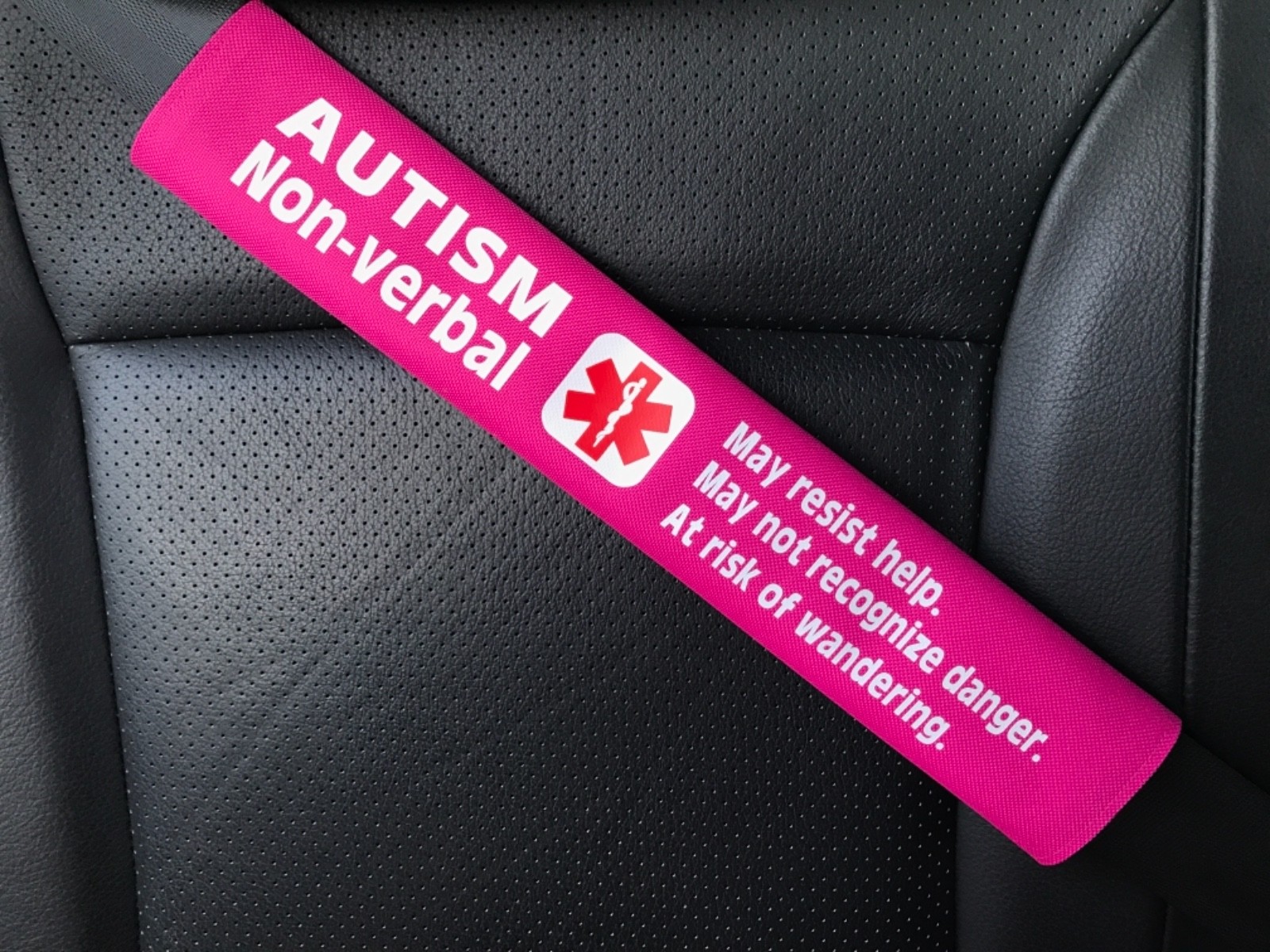 Autism Non-verbal Medical Alert Seat Belt Safety Cover ICE Alert