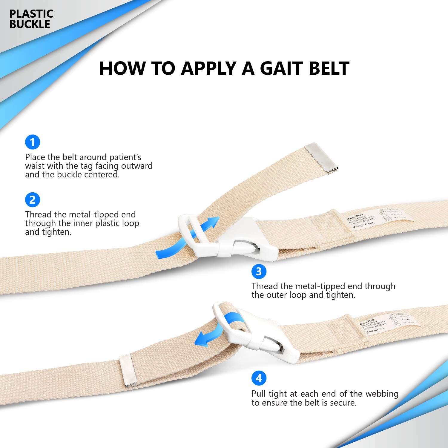 NYOrtho Plastic Buckle Gait Belt – 54 Inch, Pastel –