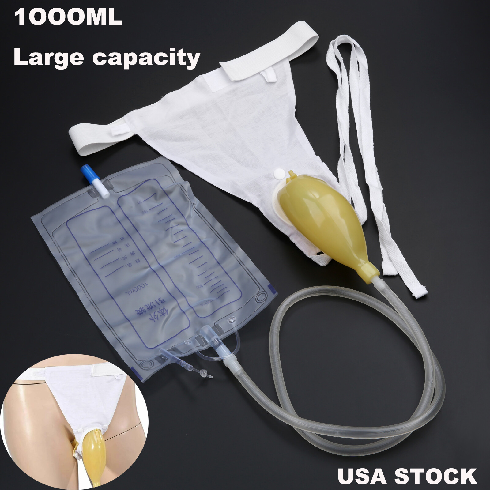 Male Reusable portable Wearable Male Urine Bag Urinal Collector Toilet 1000ml
