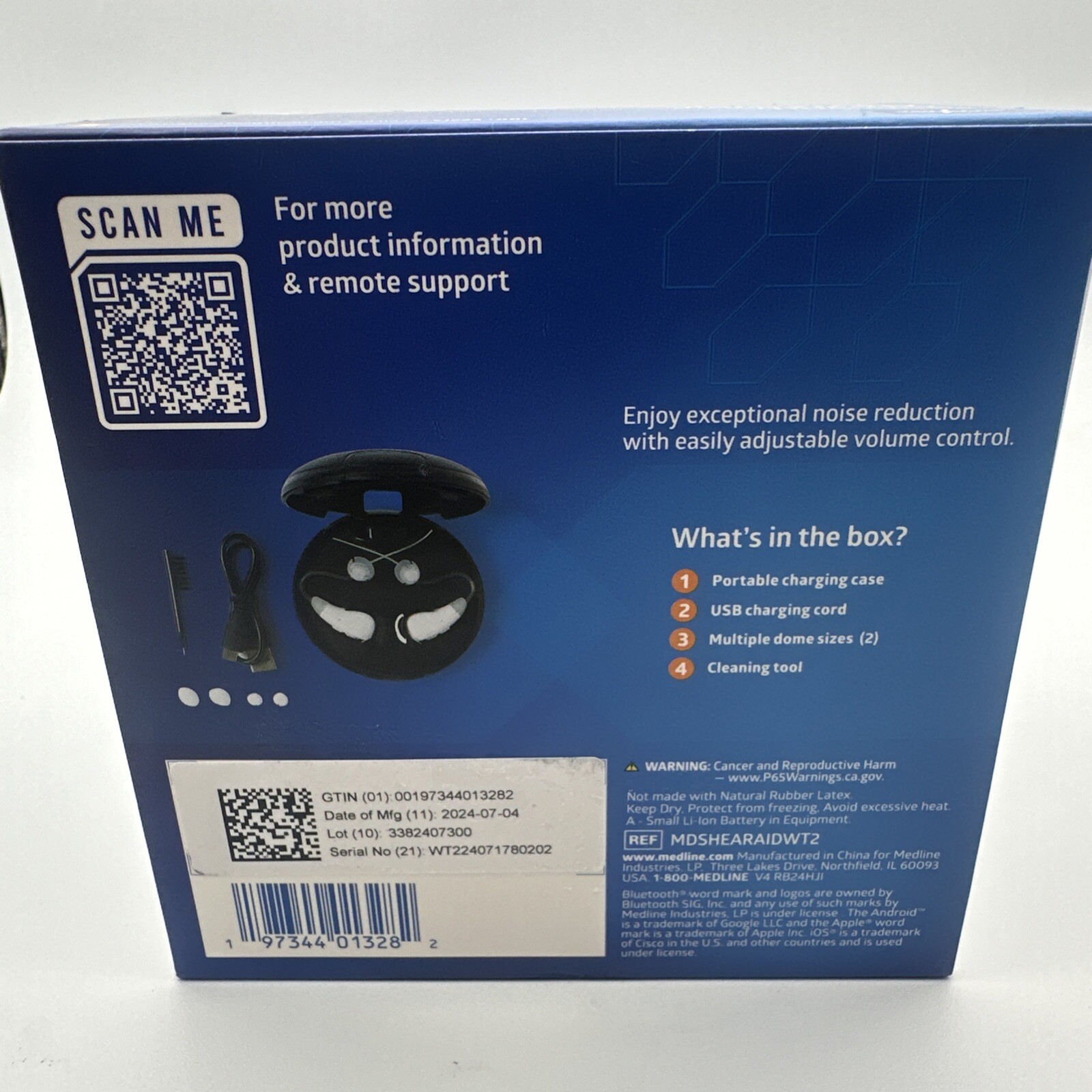 Medline Rechargeable OTC Hearing Aids in-Ear 4 Modes, 20hr Battery Life Bluetoot