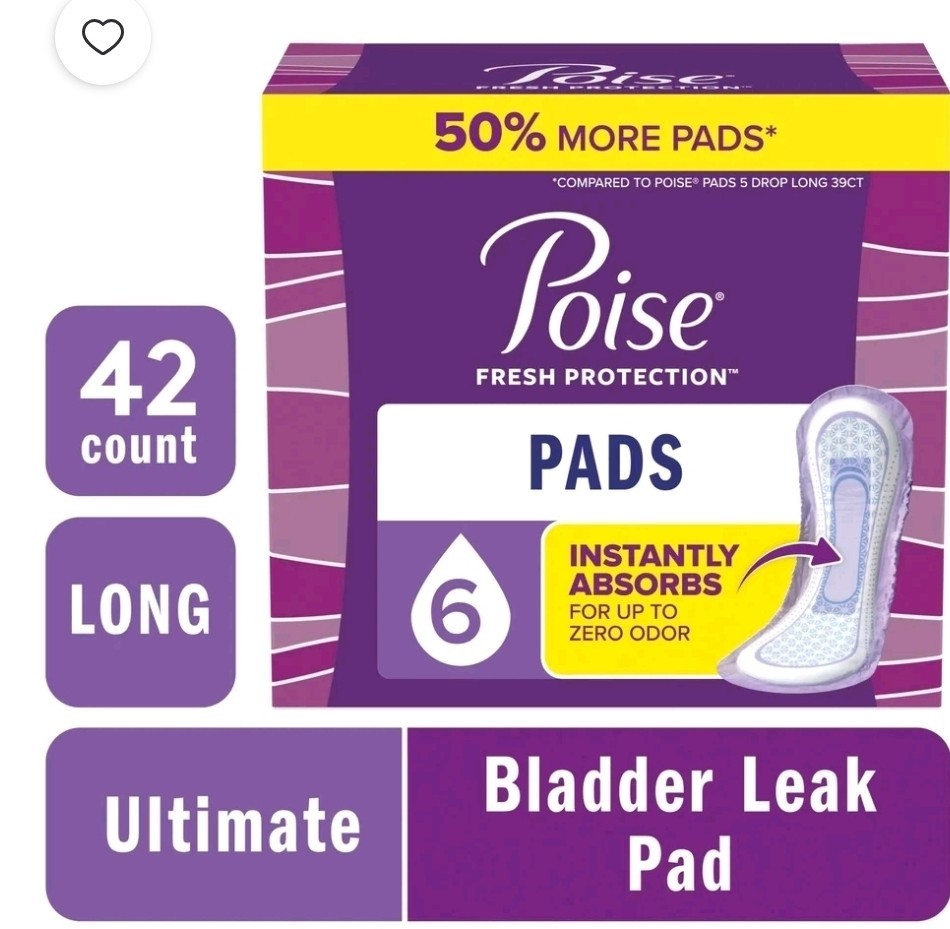 Poise Incontinence Pads for Bladder Leaks 6 Drop Ultimate Absorbency Long, 52 Ct