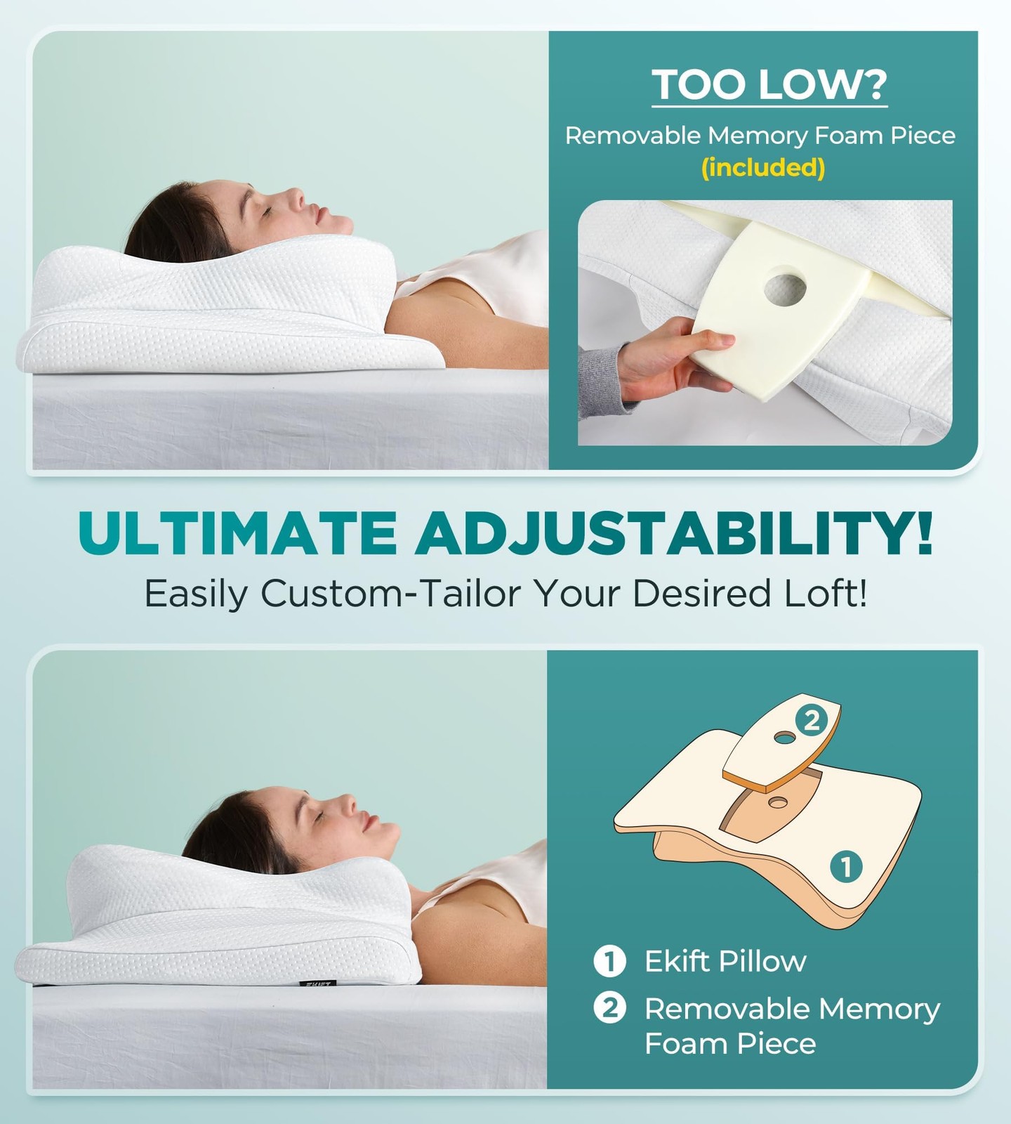 Ekift Cervical Neck Pillow For Pain Relief Beauty Sleeping Cooling Pillow For