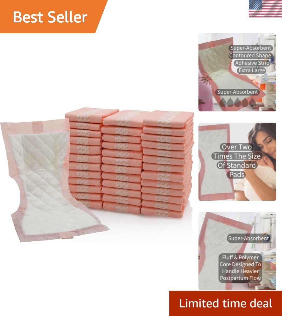 Extra Large Postpartum Maternity Pads [40 Pack] Hospital Style Super-Absorben…