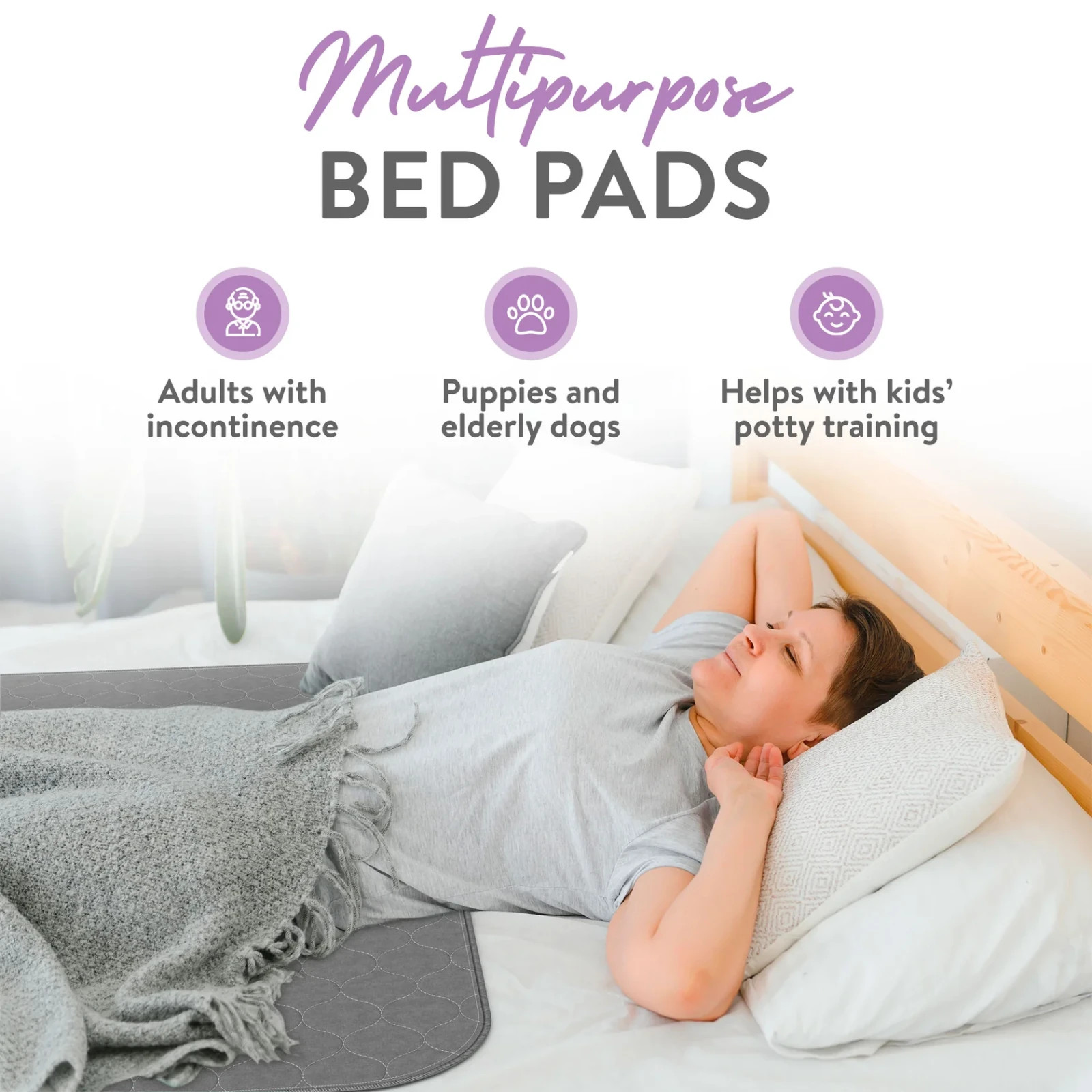 Inspire Stain Hiding Gray Washable Reusable Incontinence Bed Pads 34×36 (4-Pack)