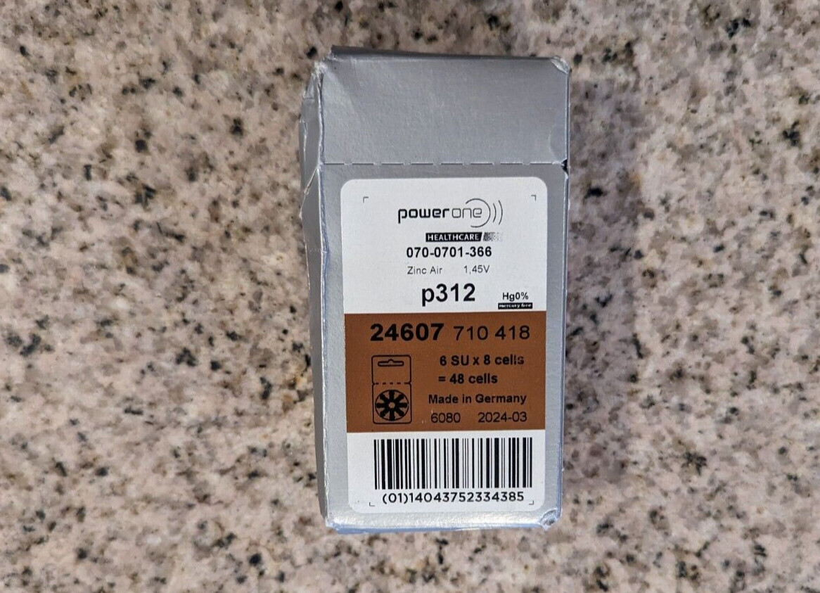 48 Powerone Size p312 Hearing Aid Batteries, Expiration 03/2024