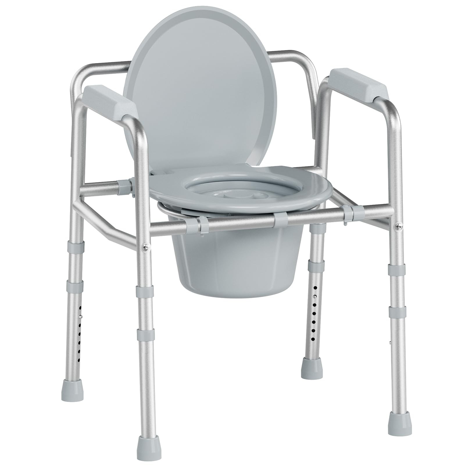 Soundfuse 3 In 1 Bedside Commode Chair Sturdy Dual-Crossbar Support 350 Lbs