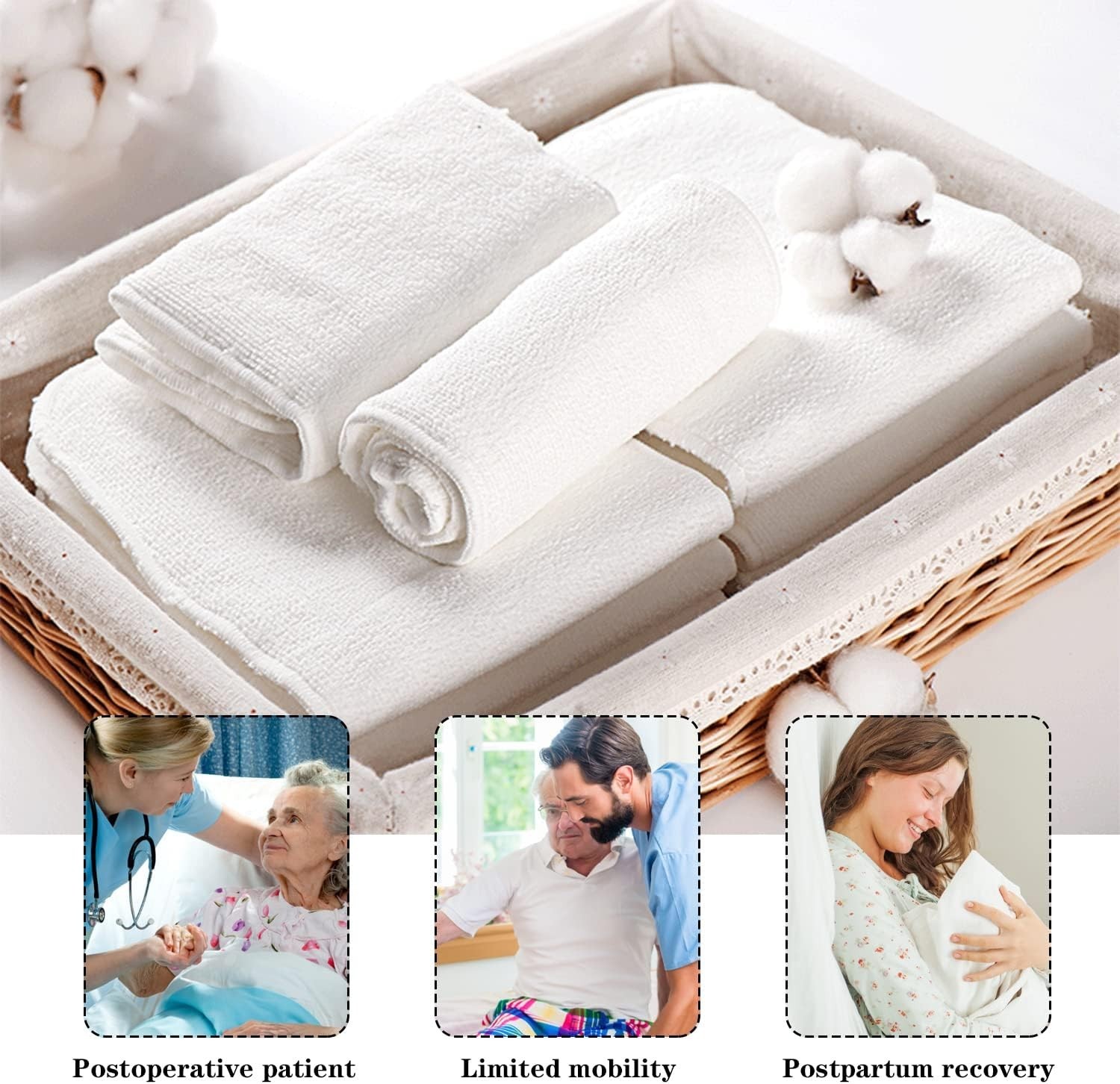Reusable Adult Cloth Diaper Inserts Microfiber Large 8″ x 19″ (12 pack)