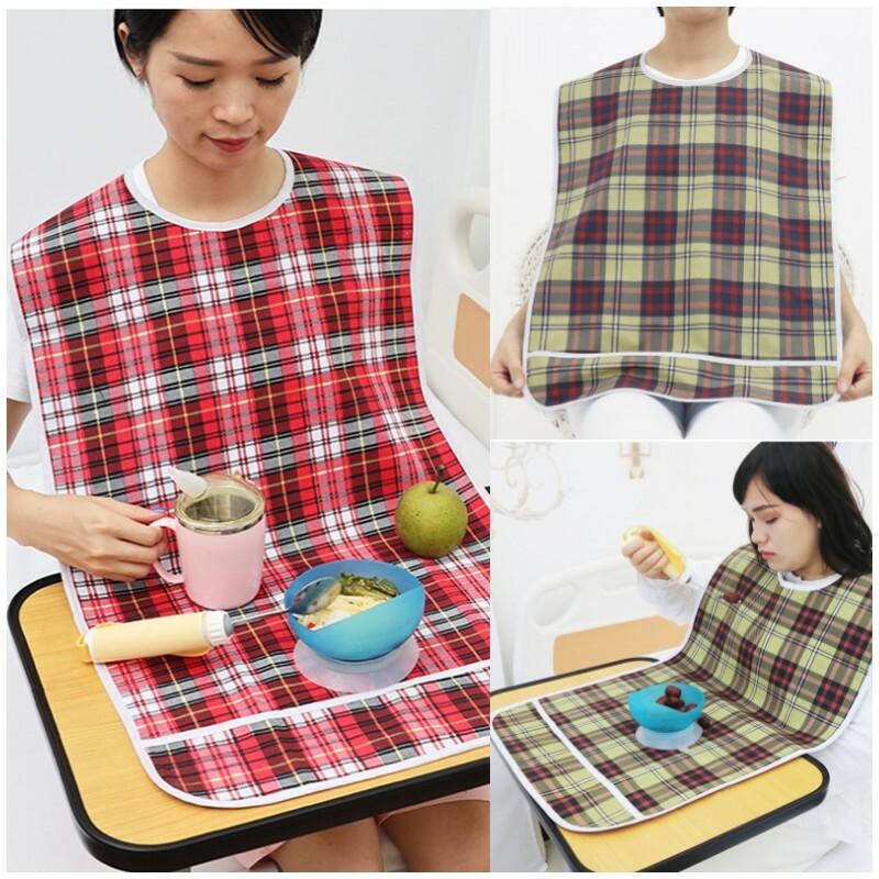 1PC Adult Checked Mealtime Bib Protector Waterproof Elder Dining Aid Apron Plaid