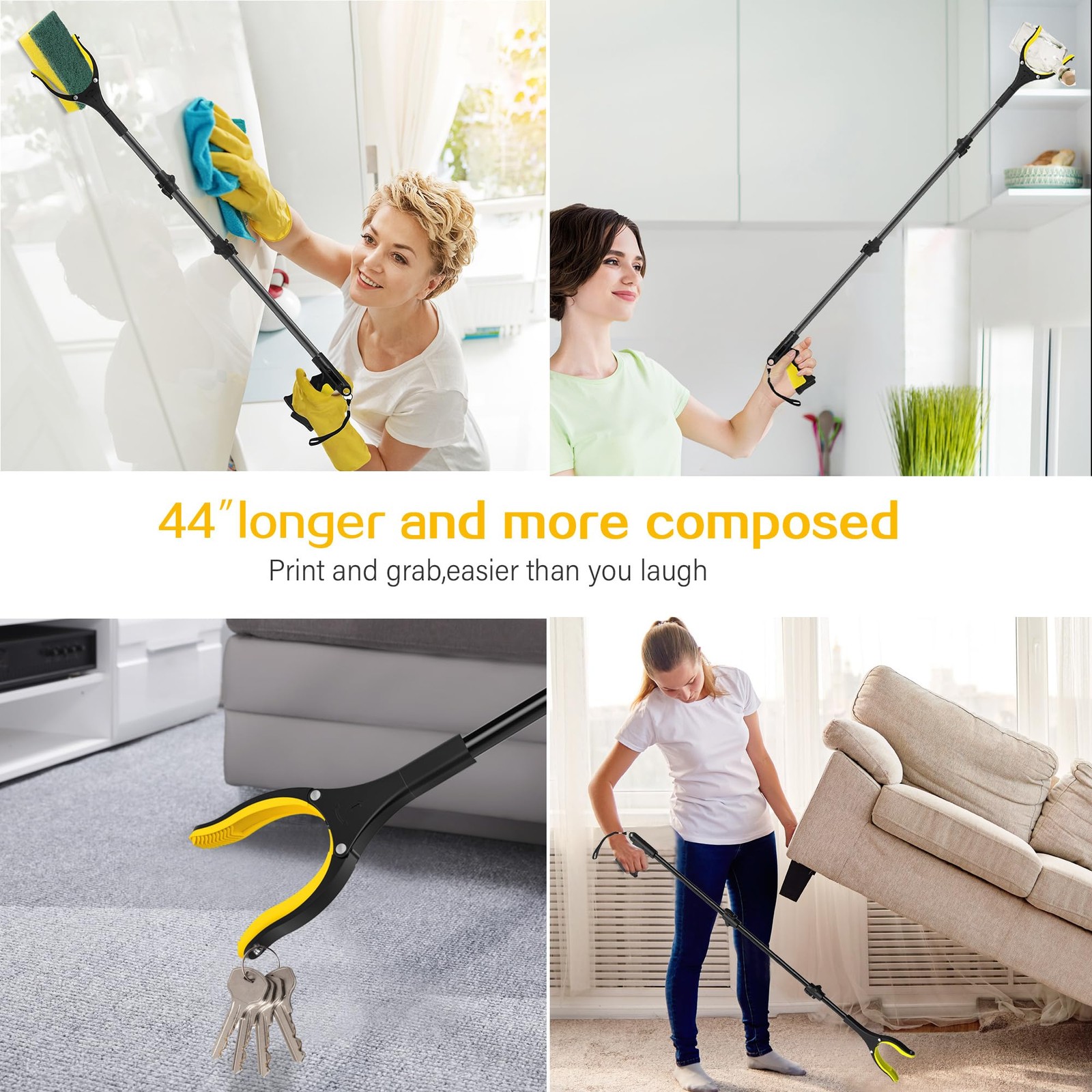 44 Inch Extra Long Grabber Reacher Tool，Foldable Trash Pick Up Stick for Seniors
