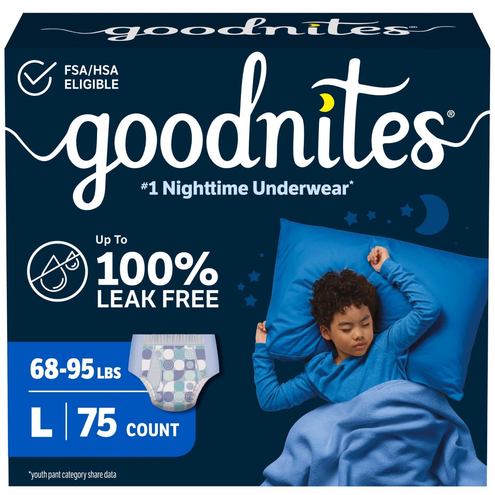 Goodnites Bedwetting Underwear for Boys, L (68-95 lbs), 75 Count
