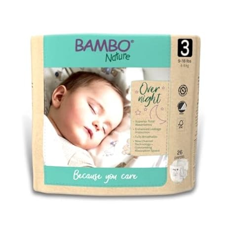 Bambo Nature Hypoallergenic Overnight Diapers Size 3 – 26 Eco-Friendly Count