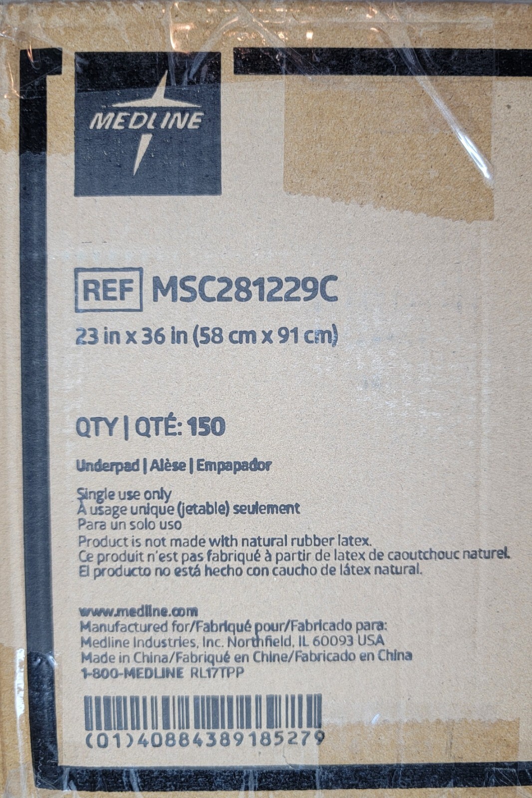 Medline 150 ct 23 x 36″ MSC281229C 3-Ply Lightweight Economy Grade Under Pads