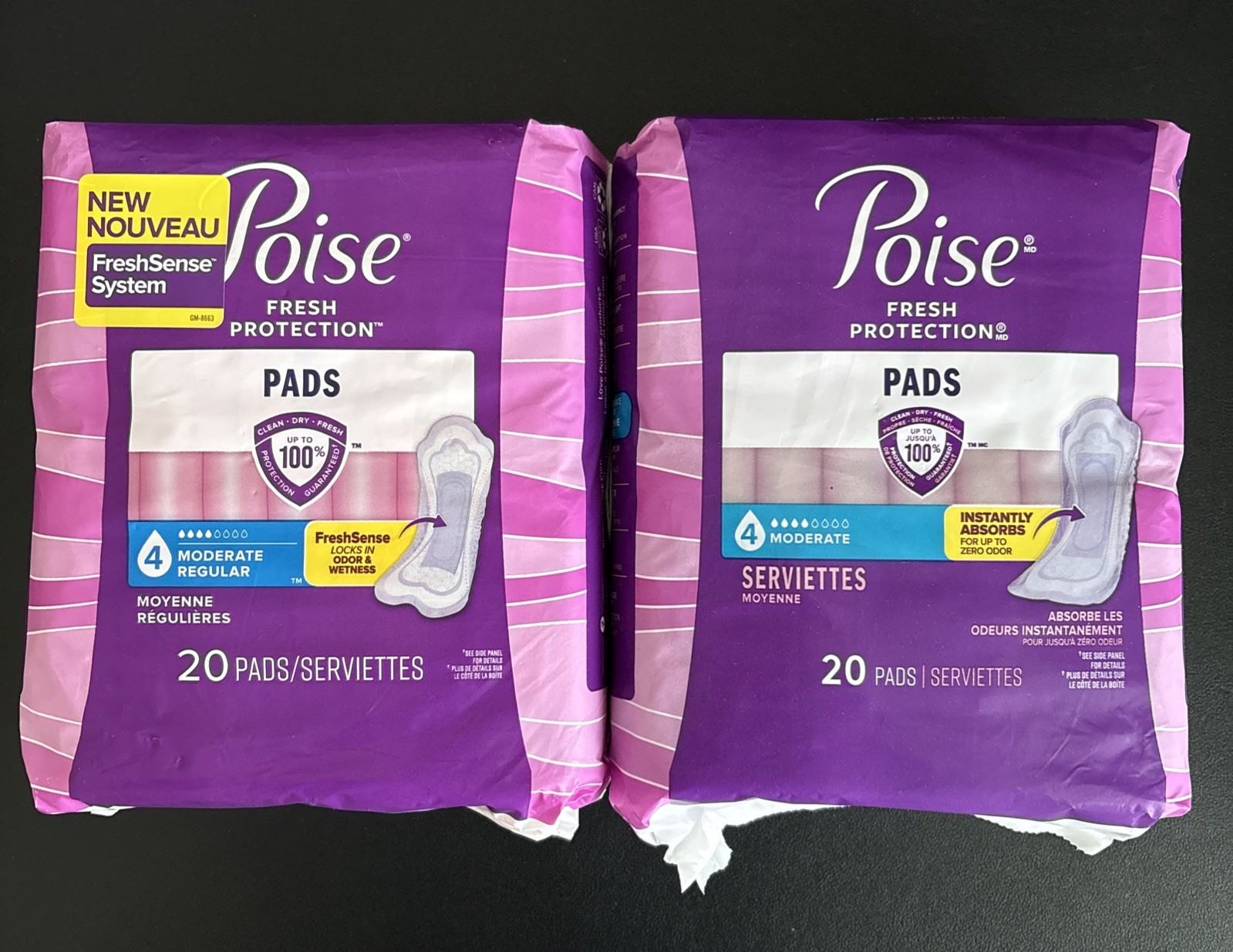 2x Poise Fresh Protection #4 Moderate 20 Pads Ea New Packaging May Vary
