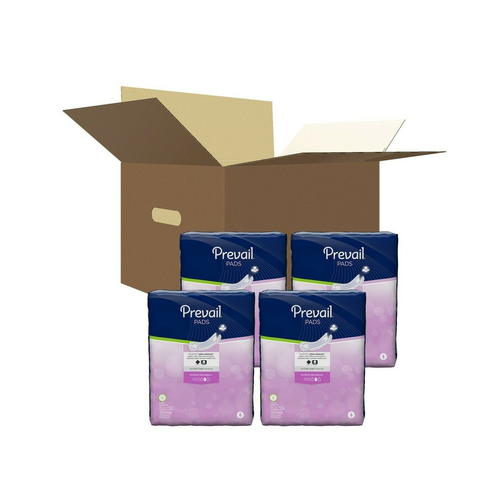 Case of 4 packages- Prevail Pads Long Length- 39 Count packs Maximum Absorbency