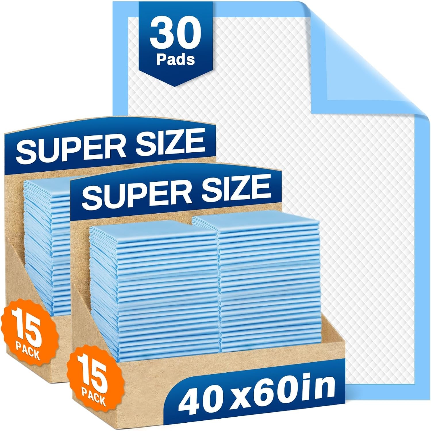 MILDPLUS 40″x60″ Disposable Bed Pads, 30-Count, Super Absorbent