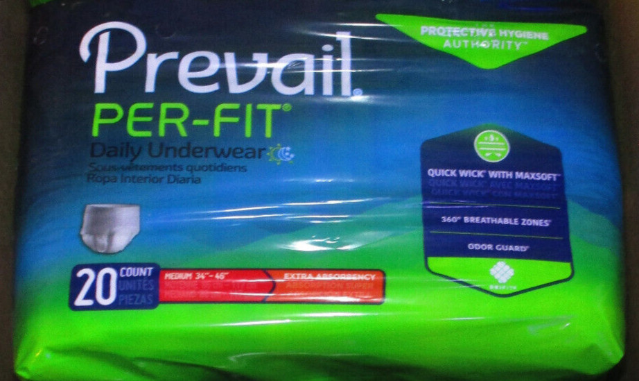 6 Packages Prevail Per-Fit Adult Briefs Medium 120 Total per lot