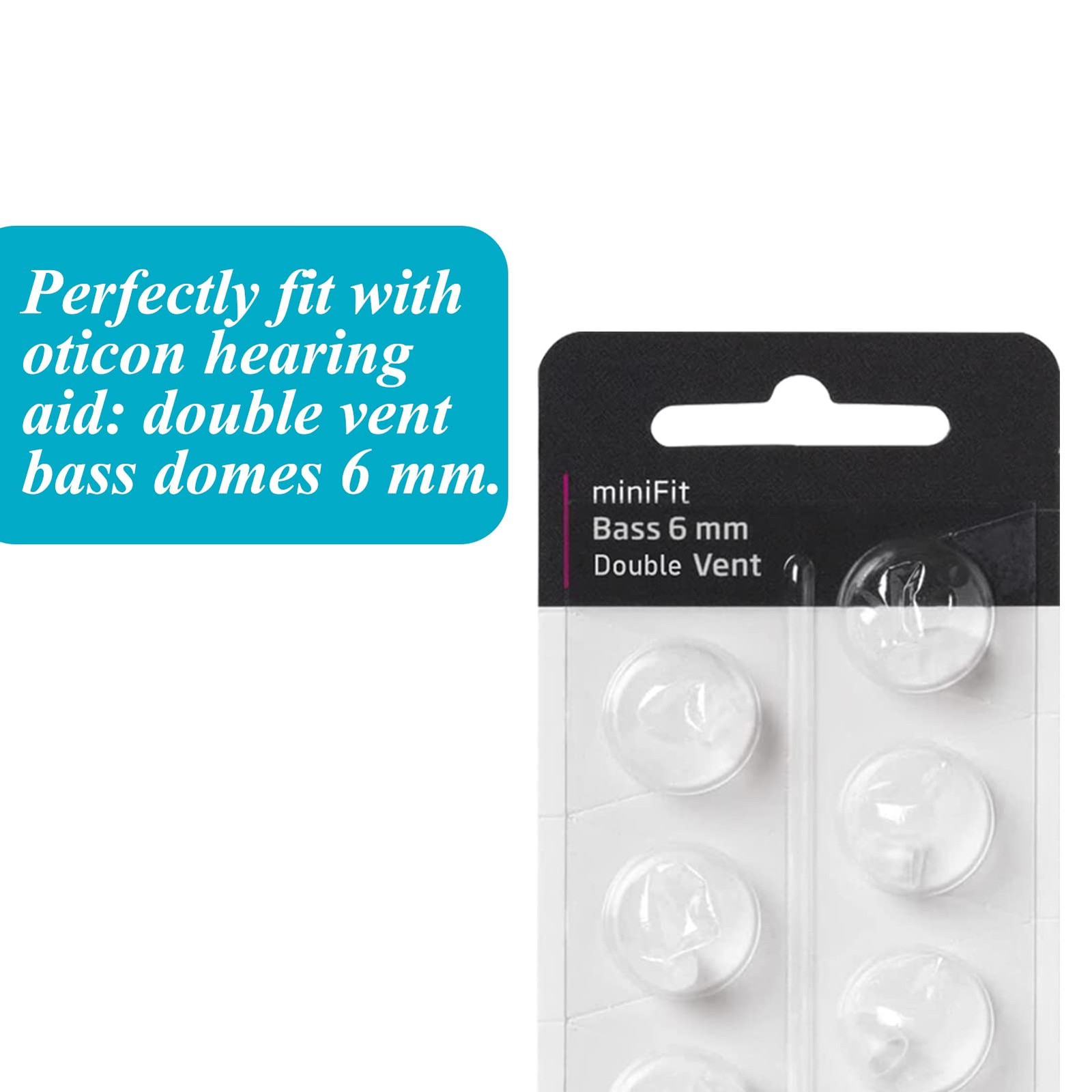 Hearing Aid Domes for Oticon Minifit Double Vent Bass Domes: 2 Packs (6Mm), Univ