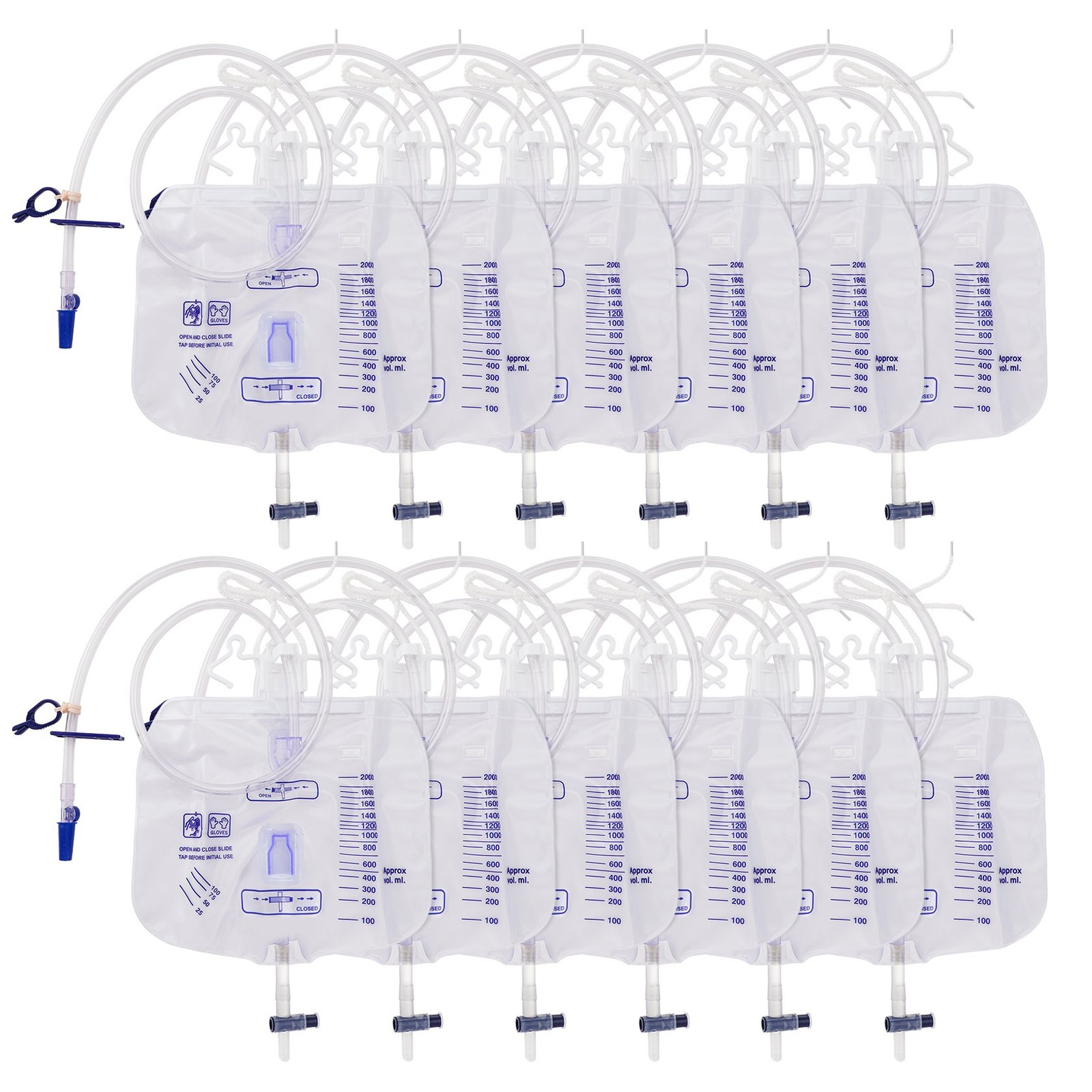 10 Pack Large 2000 ml Urinary Drainage Bag for Adults, Latex-Free & Sterile