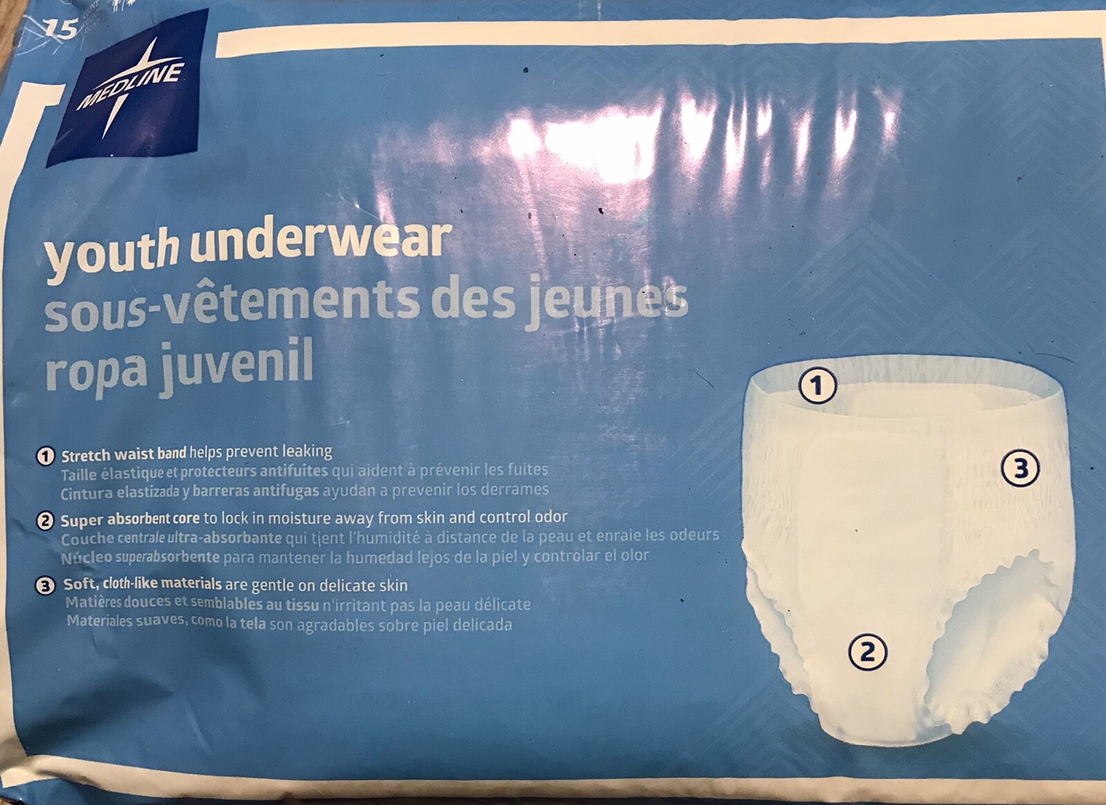 Medline Youth Underwear S/M 15ct. Small/medium 40-70LBS, New
