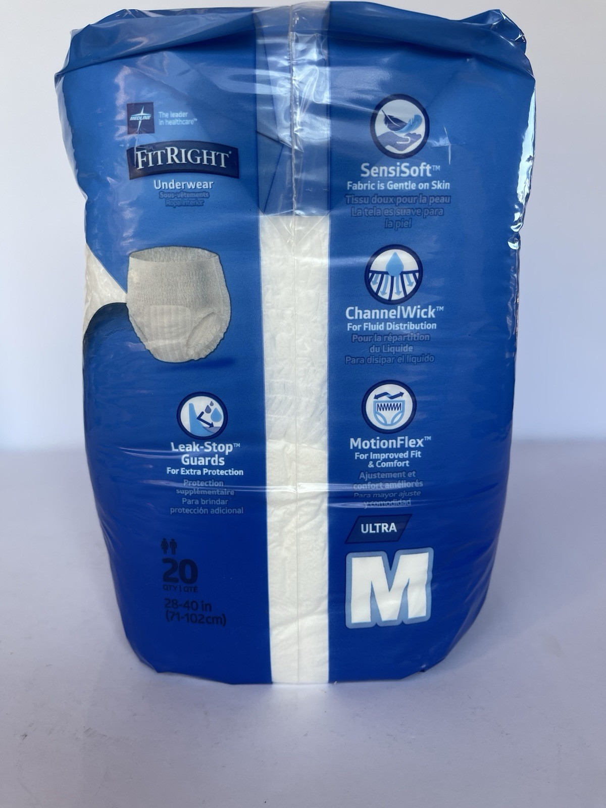 adult Medline FitRight Ultra Underwear M Leak-Stop Guard 20 diapers incontinence