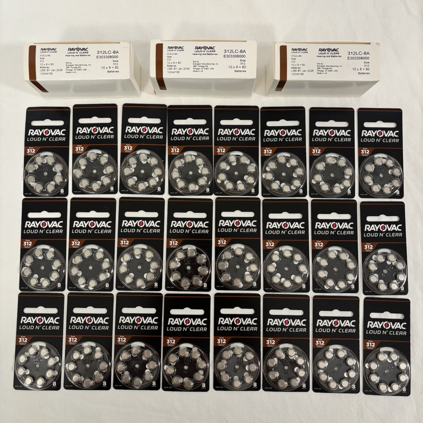 Rayovac Loud N’ Clear 312 Hearing Aid Batteries 24 Packs, Qty 192 Exp Jan 2026