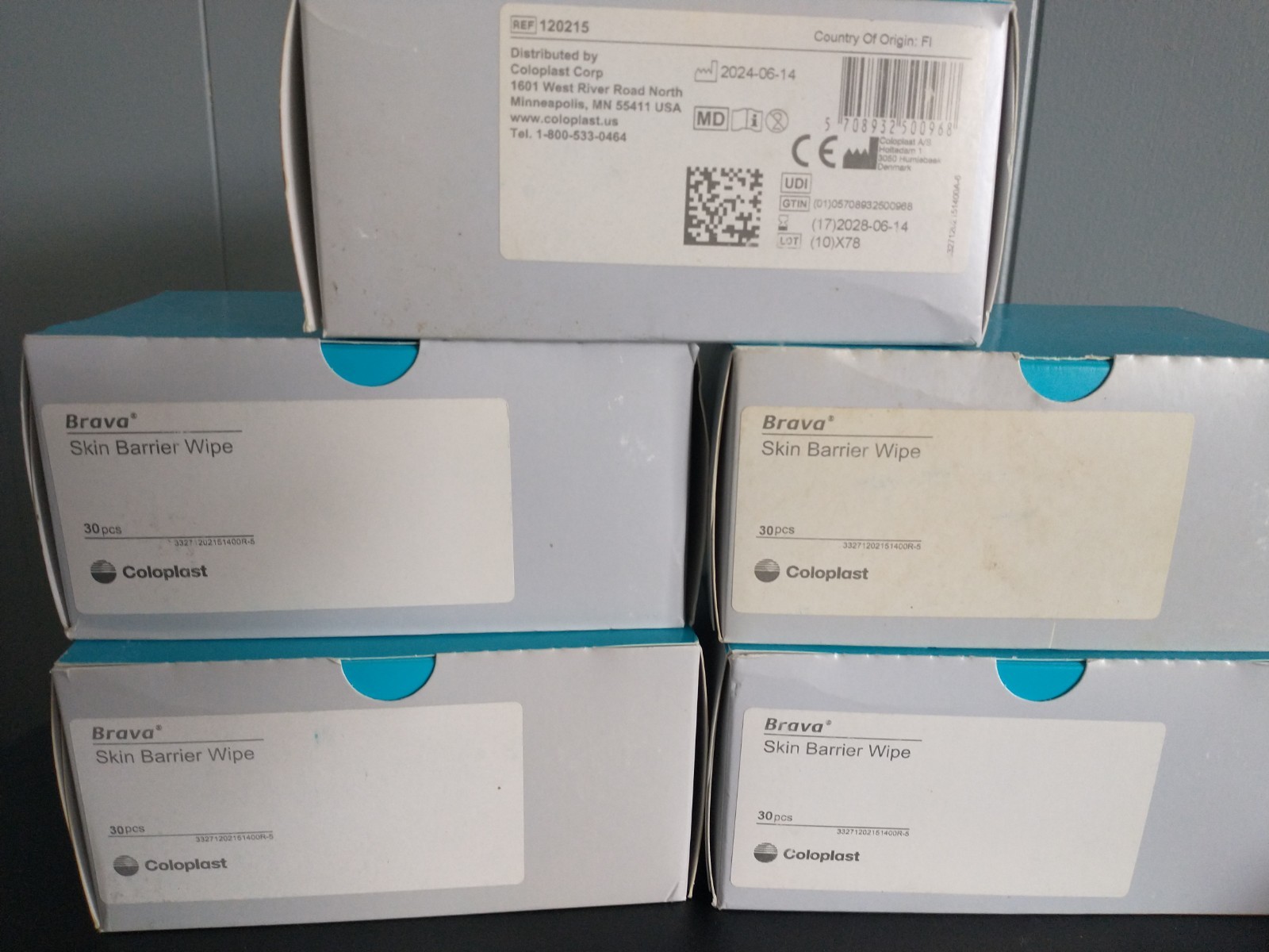 5 NEW BOXES COLOPLAST 120215 OSTOMY SKIN BARRIER WIPES 30/BOX EXP 2028