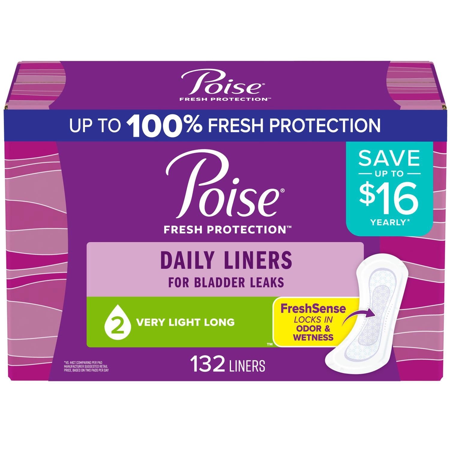 Poise Very Light Absorbency Liner, Long (132 Count)