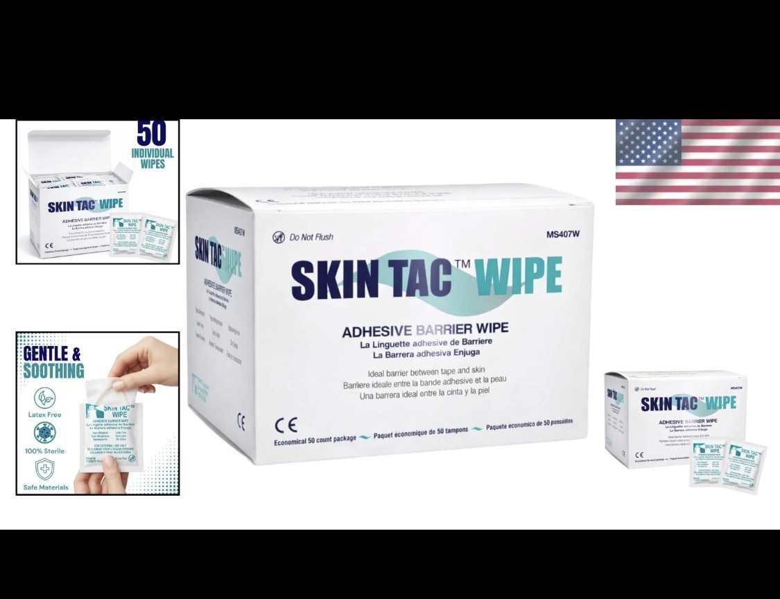 Hypoallergenic Skin Tac ‘H’ Adhesive Barrier Wipes, 50 Count – Safe & Portable