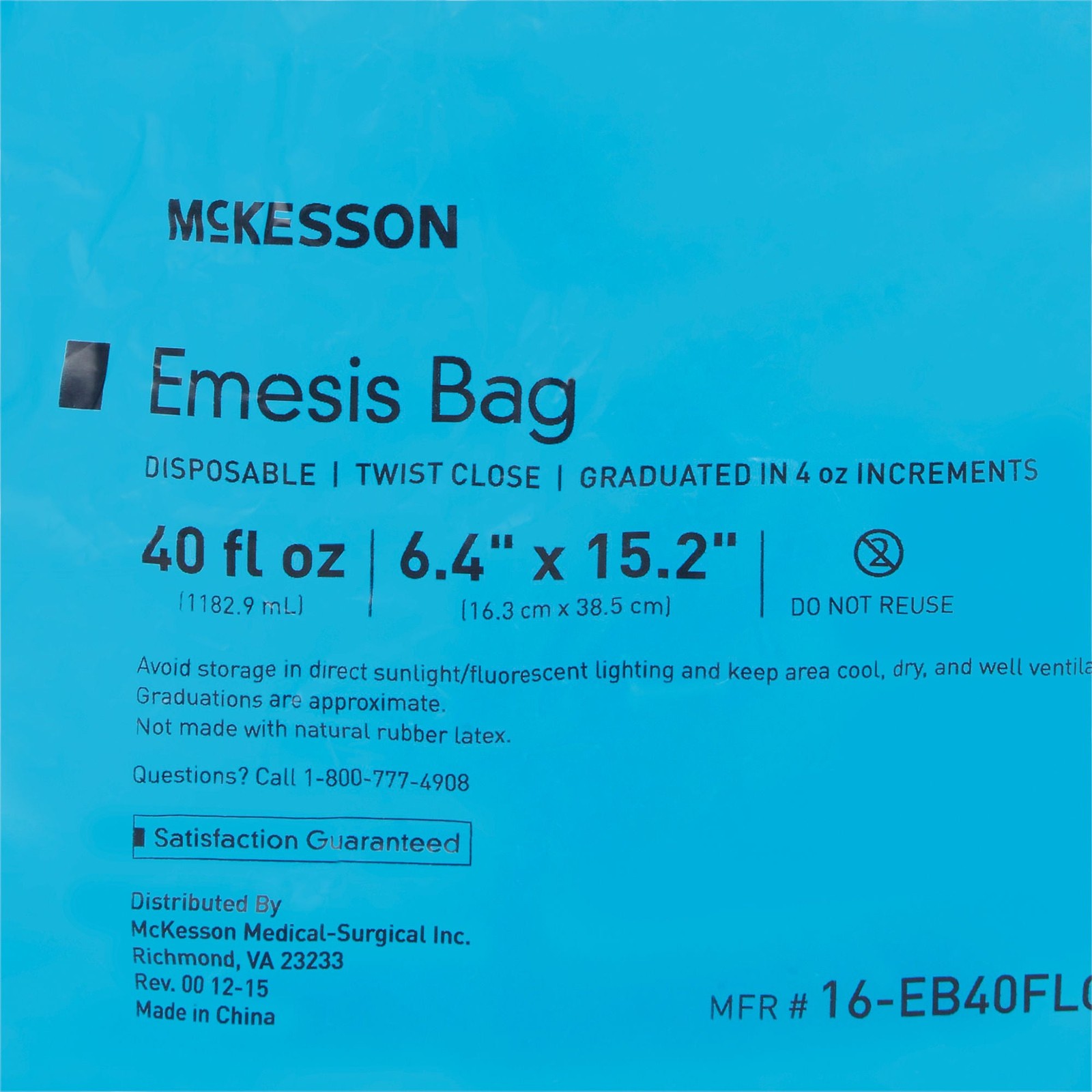 McKesson Twist Closure Emesis Bag 6-1/2 X 15 Inch 40 oz. 16-EB40FLOZ 25 Ct