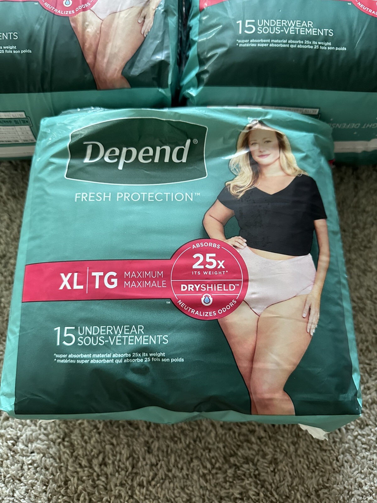 Lot Of 3 Depend Fresh Adult Incontinence Underwear for Women Maximum Size XL