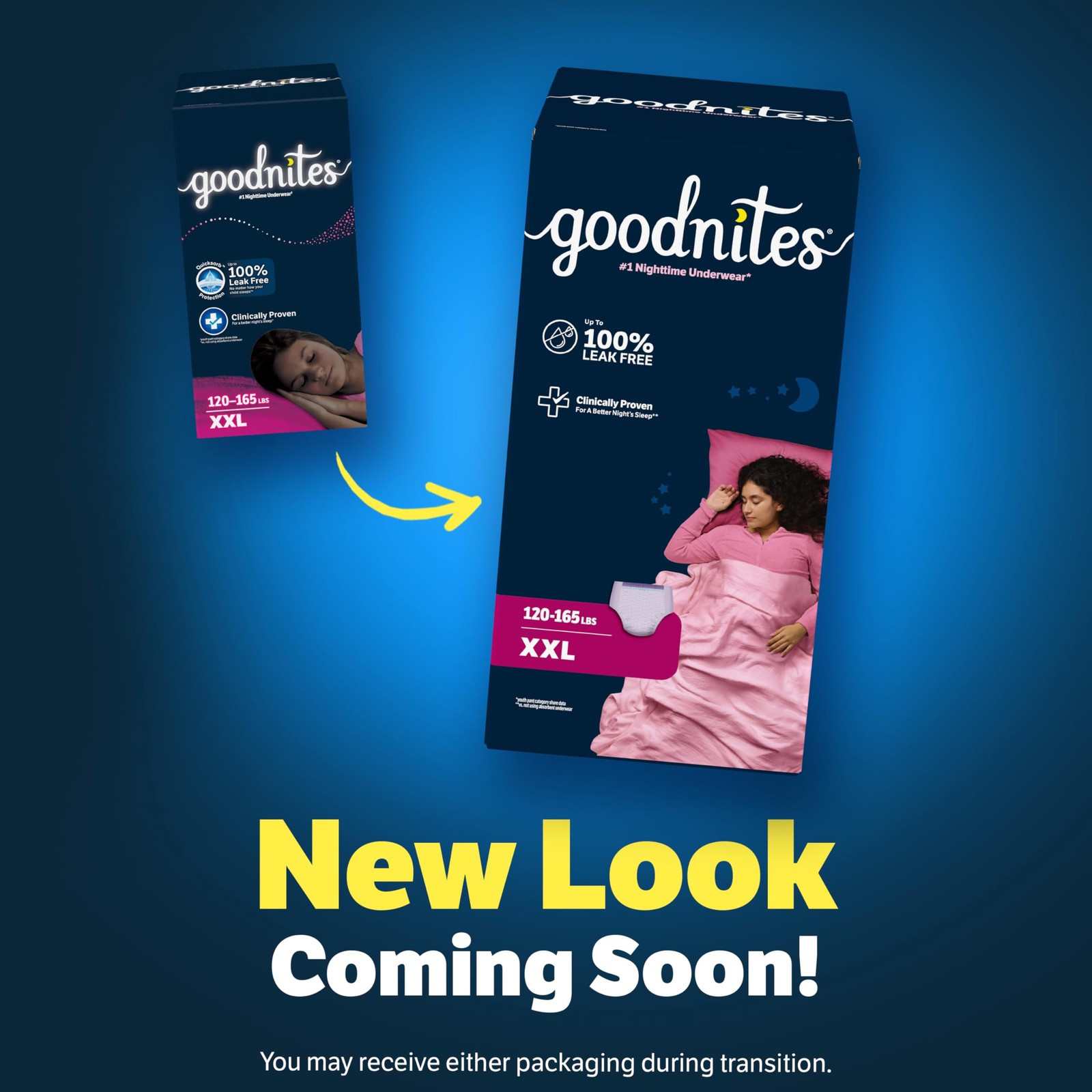 Goodnites Girls Nighttime Underwear Size XXL 120-165 lbs 8 Ct Packaging May Vary