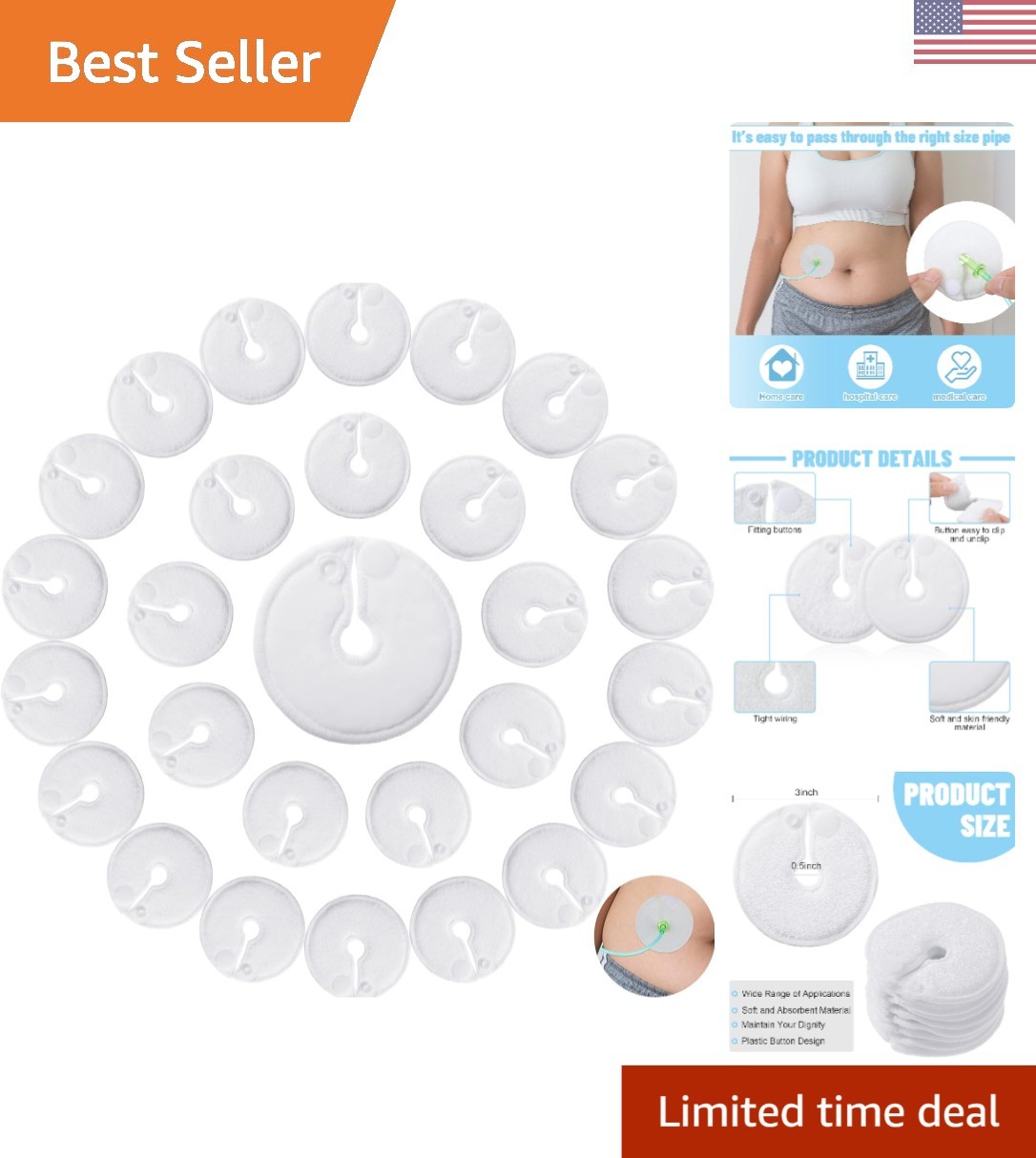 28-Pack G Tube Pads – Soft, Washable Cotton Cover for Feeding Comfort