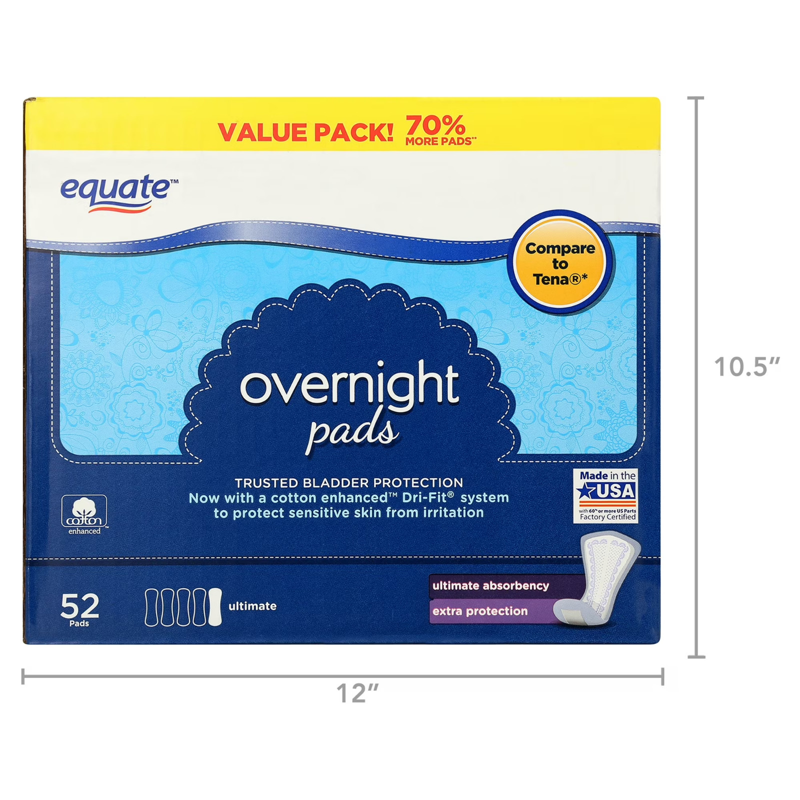 Women’S Ultimate-Regular Incontinence Pads, Overnight (52 Count)