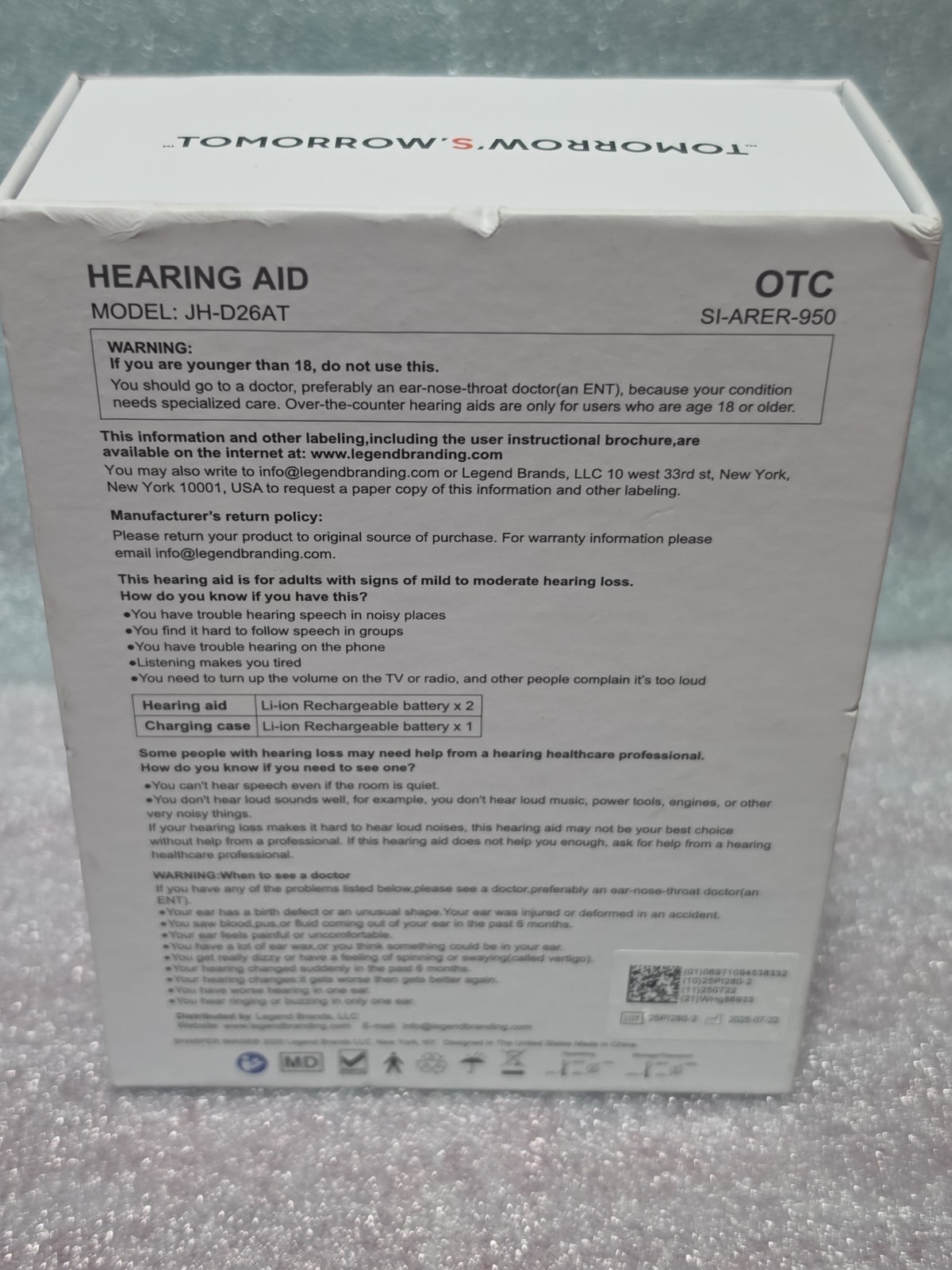 Sharper Image Smart OTC Hearing Aids Noise Cancelling JH-D26AT 20 Hours Recharge