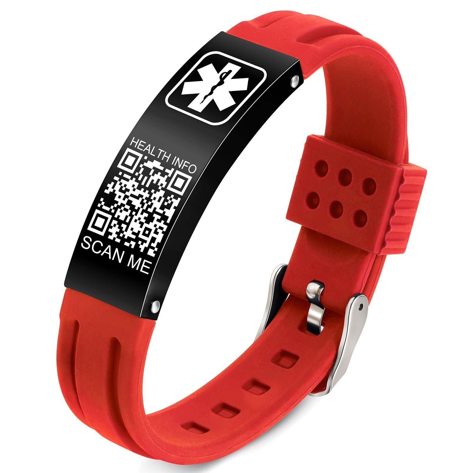 Custom QR Code Medical Alert Bracelets for Men & Women – Waterproof Silicone ID