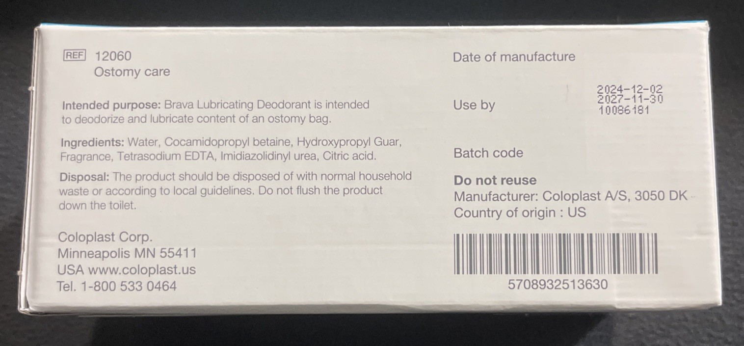 20 COLOPLAST BRAVA LUBRICATING DEODORANT 12060 0.25OZ EXP 2028