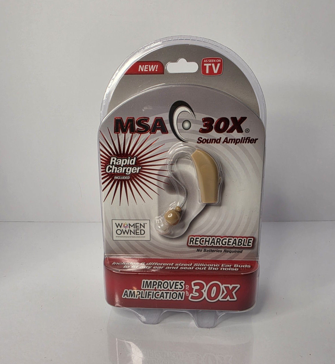MSA 30X Rechargeable BTE Hearing Amplifier Beige w/ Charger Cradle Adapter