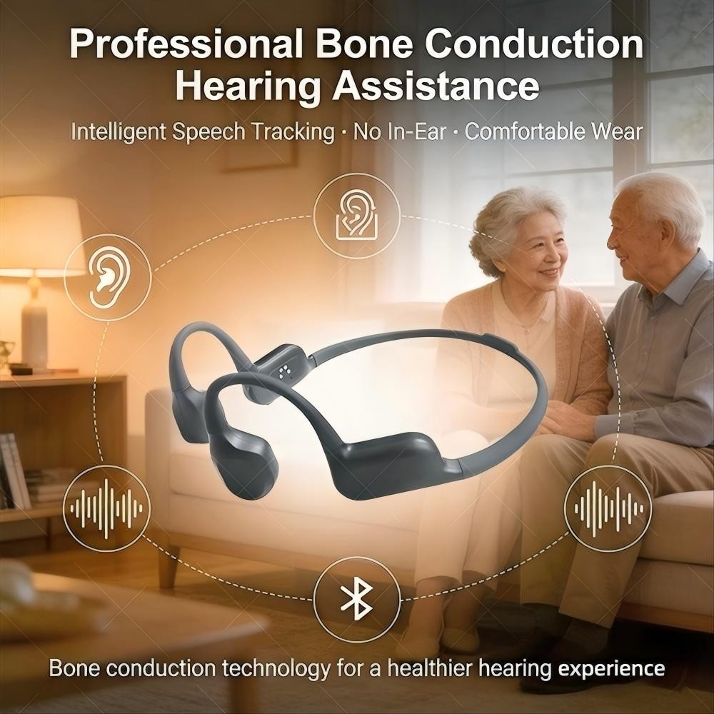 Bluetooth 5.4 V5 Bone Conduction Hearing Aid For Elderly Seniors Noise Reduction