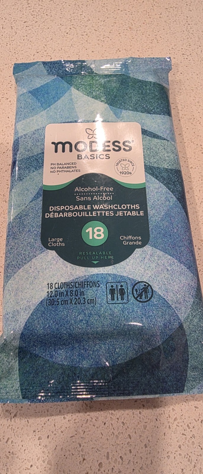 2 Pack Modess Basics Disposable Washcloths, 4×18 Ct, Alcohol-Free